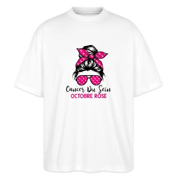 Cancer du Sein Octobre Rose Ruban Femme Sensibilis - T-shirt bio Blaster 2.0 coupe oversize Stanley/Stella Unisexe - blanc - Devant - Alina (178cm) & Michal (187cm)