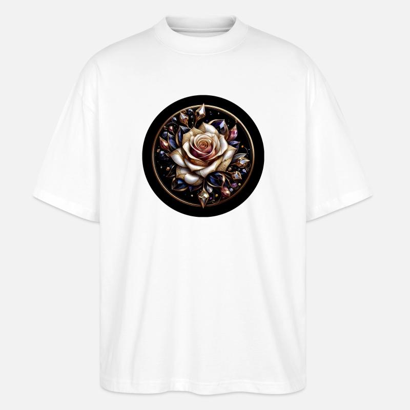 Rose im Diamantkranz - Rose Diamant Edelstein - Stanley/Stella Oversized Unisex Bio T-Shirt Blaster 2.0 - Weiß