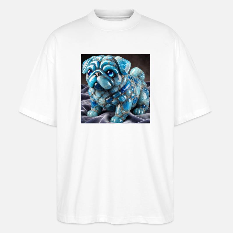 Blauer Kristall-Pug Dekorfigur - Stanley/Stella Oversized Unisex Bio T-Shirt Blaster 2.0 - Weiß