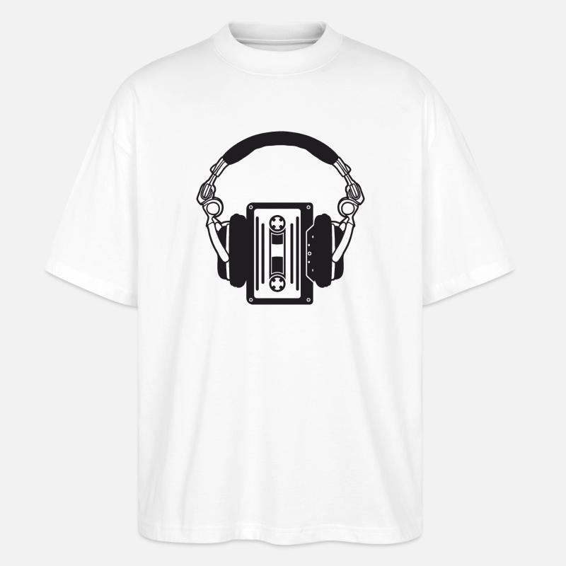 Casque rétro avec cassettes boho - T-shirt bio Blaster 2.0 coupe oversize Stanley/Stella Unisexe - blanc