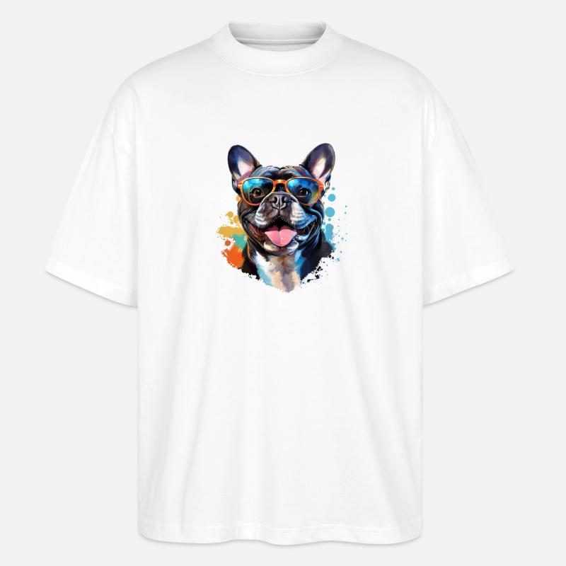 Frenchie avec lunettes de soleil - T-shirt bio Blaster 2.0 coupe oversize Stanley/Stella Unisexe - blanc