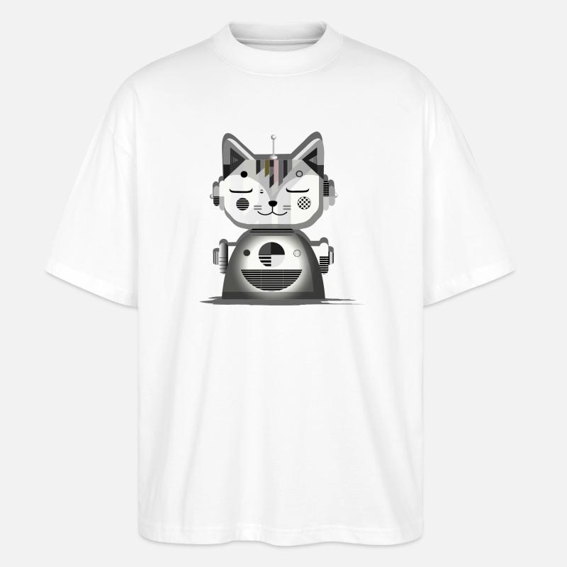 Geometric Robot Cat – Creative Illustration - Stanley/Stella Oversized Unisex Organic T-shirt Blaster 2.0 - white