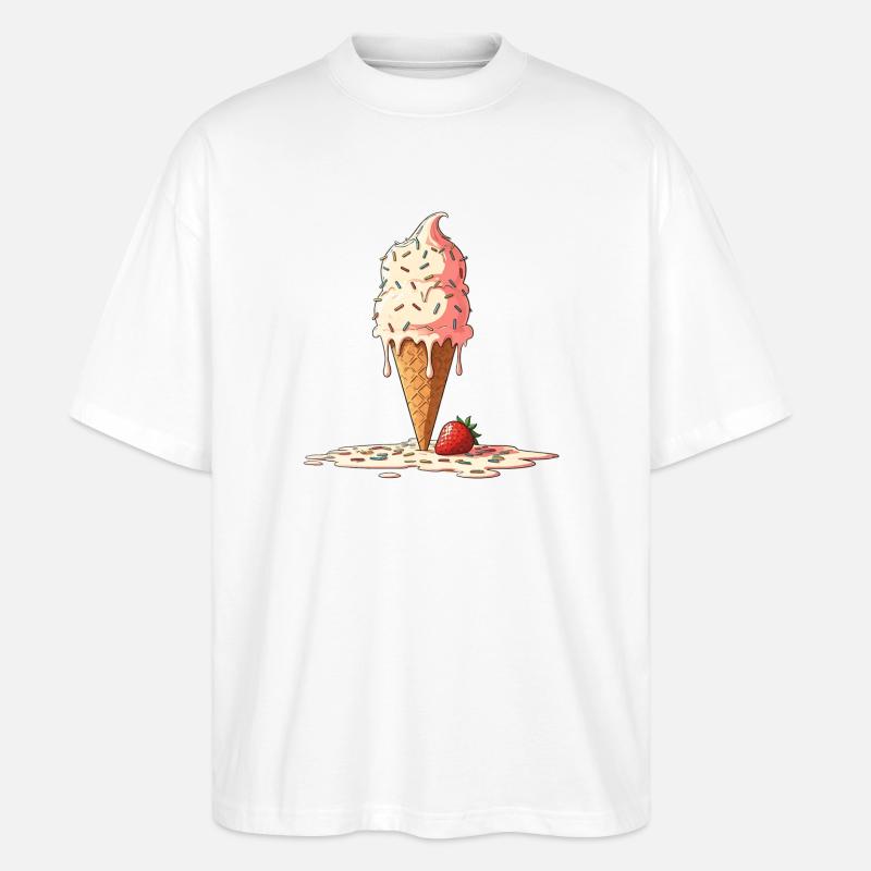 Erdbeer Eistüte mit Buntstreuseln - Stanley/Stella Oversized Unisex Bio T-Shirt Blaster 2.0 - Weiß