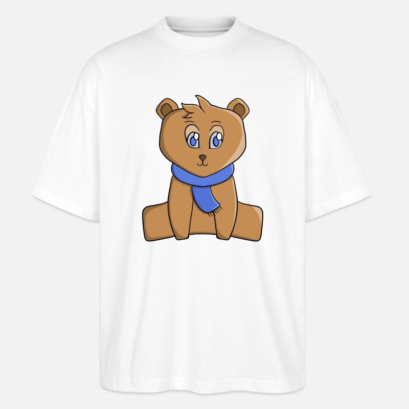 Teddybär mit blauem Schal - Stanley/Stella Oversized Unisex Bio T-Shirt Blaster 2.0 - Weiß