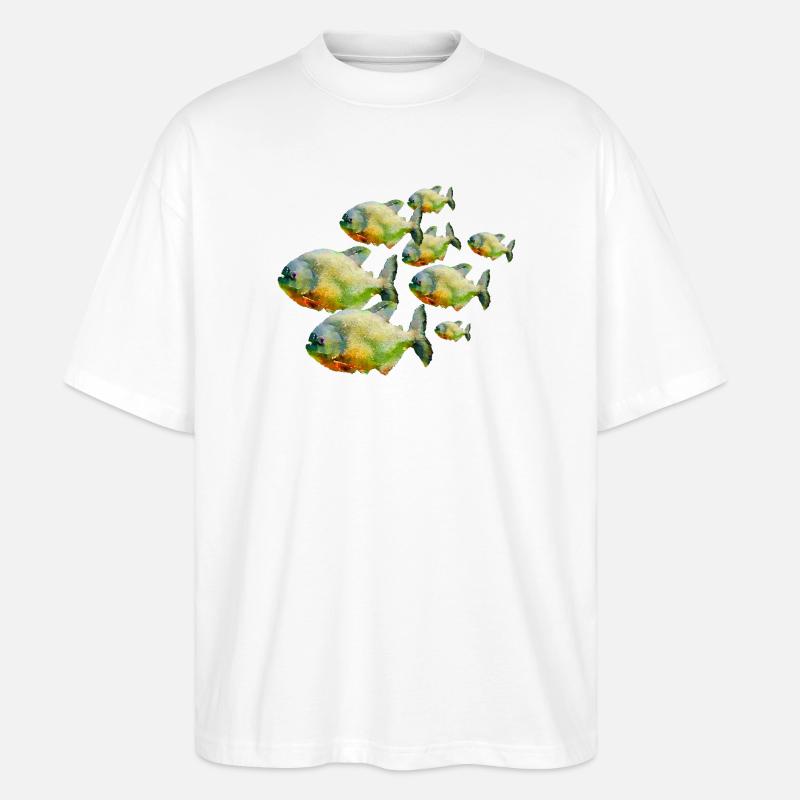 Poisson dans un banc - T-shirt bio Blaster 2.0 coupe oversize Stanley/Stella Unisexe - blanc