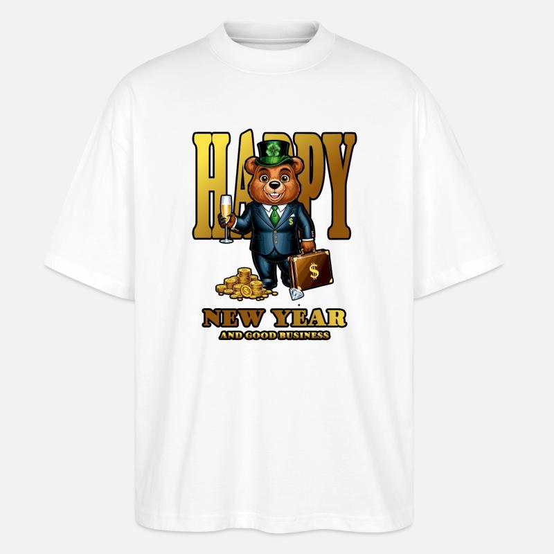 Neujahr Glücks Bär - Stanley/Stella Oversized Unisex Bio T-Shirt Blaster 2.0 - Weiß