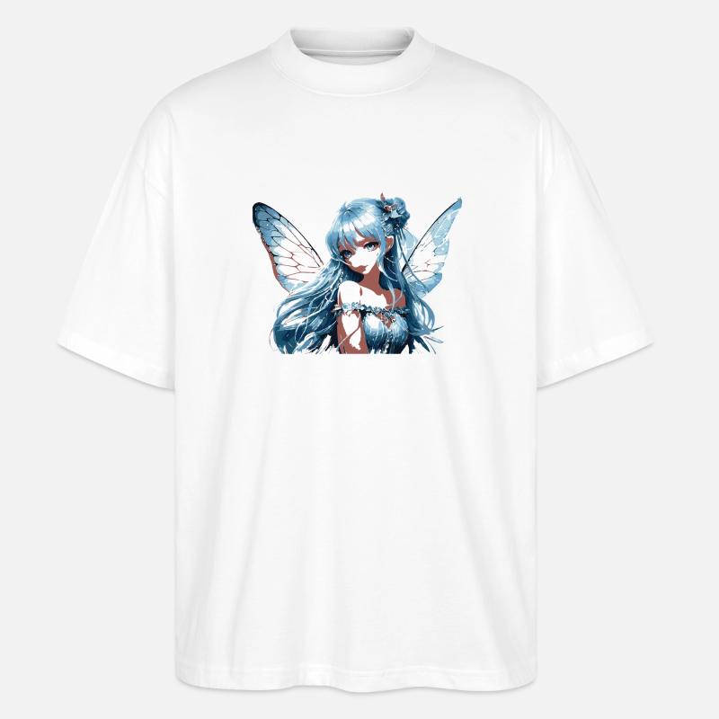 Blauer Feenflügel mit Blumen - Stanley/Stella Oversized Unisex Bio T-Shirt Blaster 2.0 - Weiß
