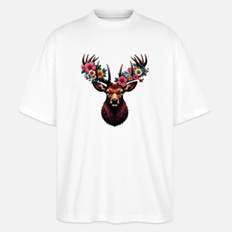 Hirsch mit Blumen - Stanley/Stella Oversized Unisex Bio T-Shirt Blaster 2.0 - Weiß