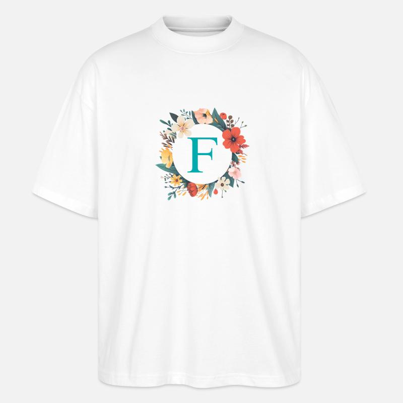 F Monogramm, Blumen-Kranz, personalisierbar - Stanley/Stella Oversized Unisex Bio T-Shirt Blaster 2.0 - Weiß