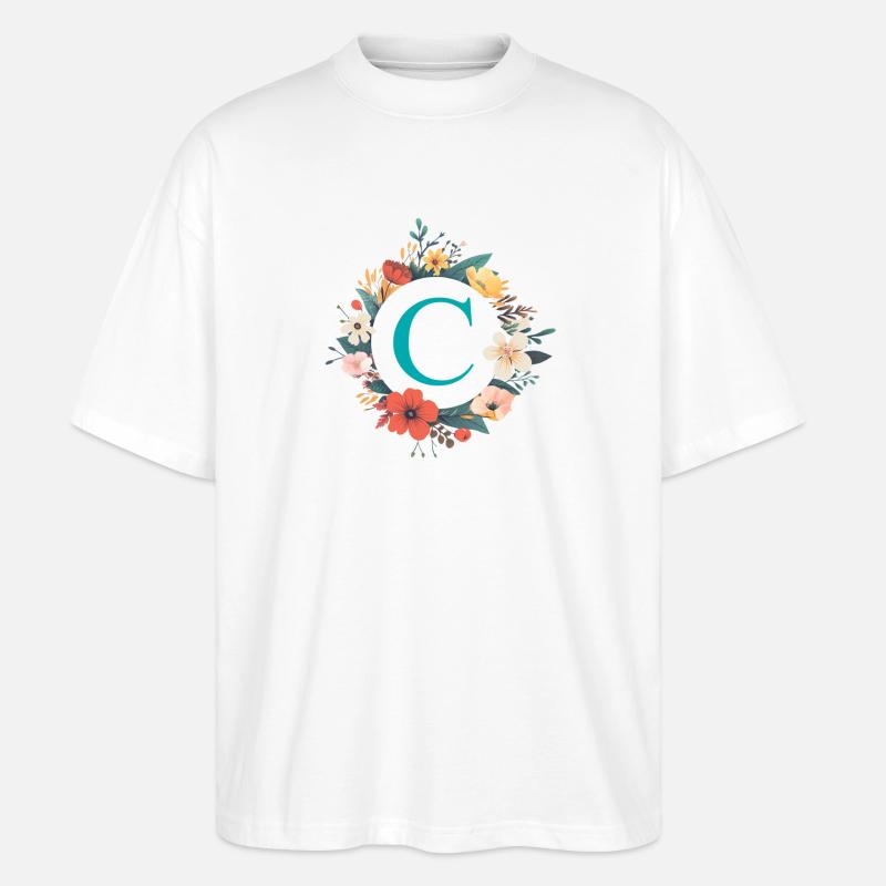 C Monogram, Flower Wreath, Personalizable - Stanley/Stella Oversized Unisex Organic T-shirt Blaster 2.0 - white