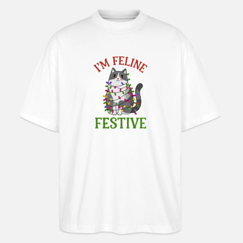 Feline Festive Light String Design - Stanley/Stella Oversized Unisex Organic T-shirt Blaster 2.0 - white