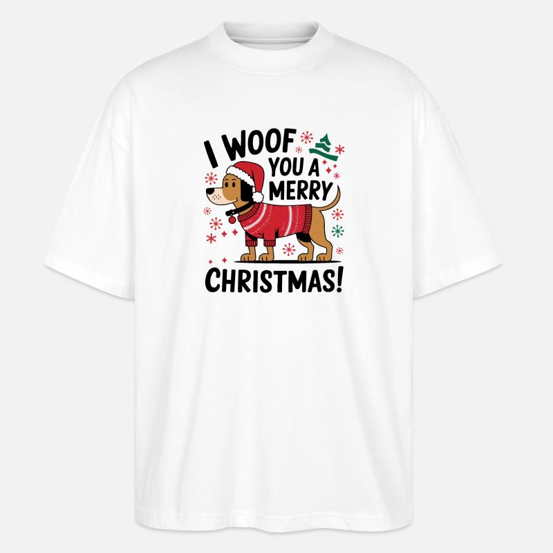 Festlicher Hund im Weihnachtspullover - Stanley/Stella Oversized Unisex Bio T-Shirt Blaster 2.0 - Weiß