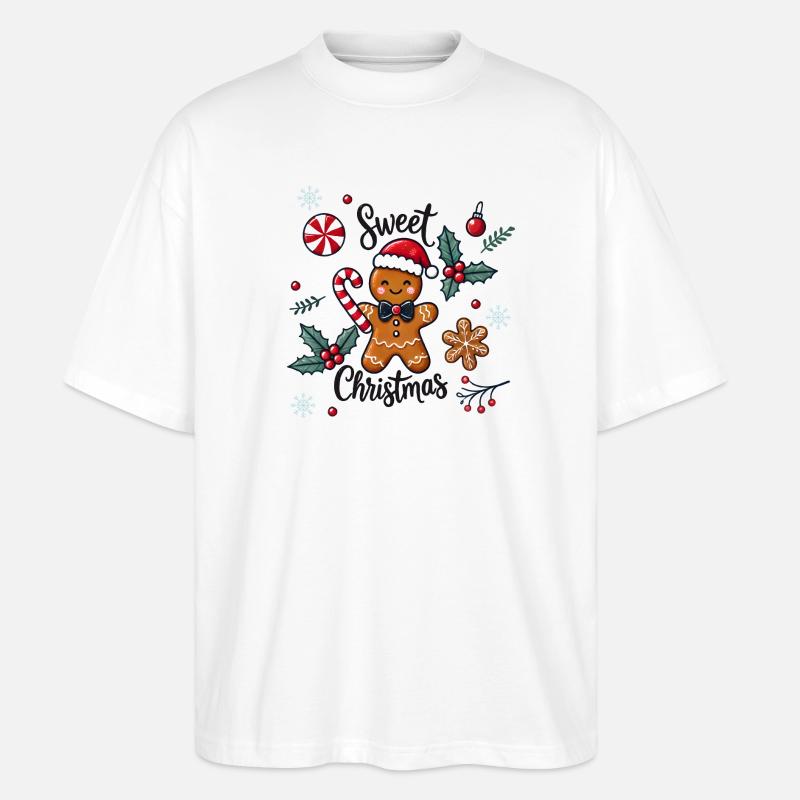 Fröhlicher Lebkuchenmann mit Zuckerstange - Stanley/Stella Oversized Unisex Bio T-Shirt Blaster 2.0 - Weiß