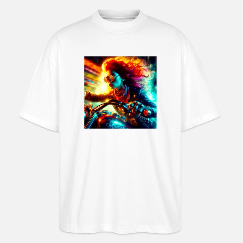 Cyberpunk Motorrad - Stanley/Stella Oversized Unisex Bio T-Shirt Blaster 2.0 - Weiß
