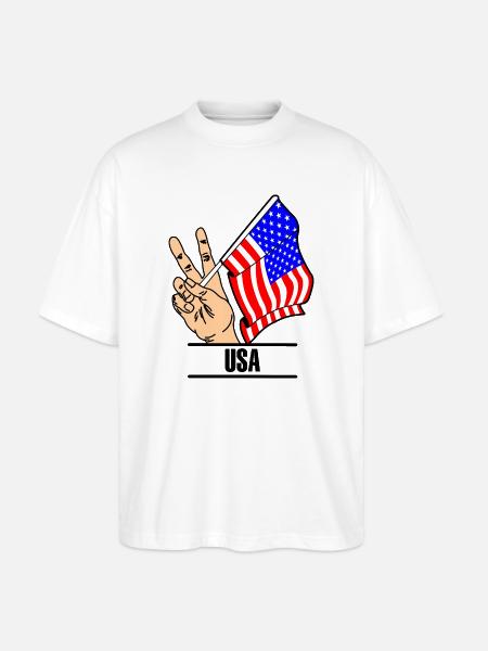 Flag USA peace sign text USA - Stanley/Stella Oversized Unisex Organic T-shirt Blaster 2.0 - white