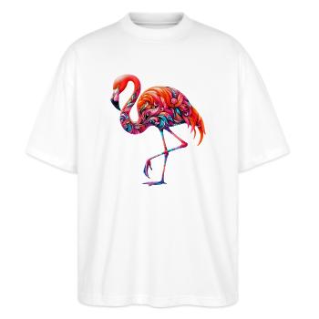 Flamingo - Stanley/Stella Oversized Unisex Bio T-Shirt Blaster 2.0 - Weiß - Vorne - Alina (178cm) & Michal (187cm)