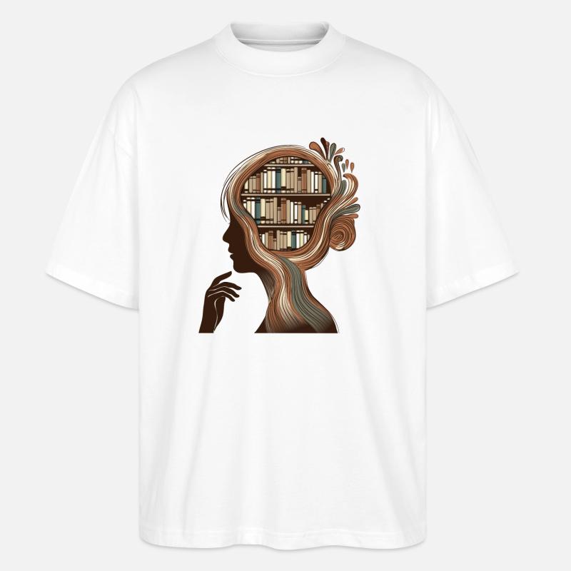 Books Head Illustration Thinking Knowledge - Stanley/Stella Oversized Unisex Organic T-shirt Blaster 2.0 - white