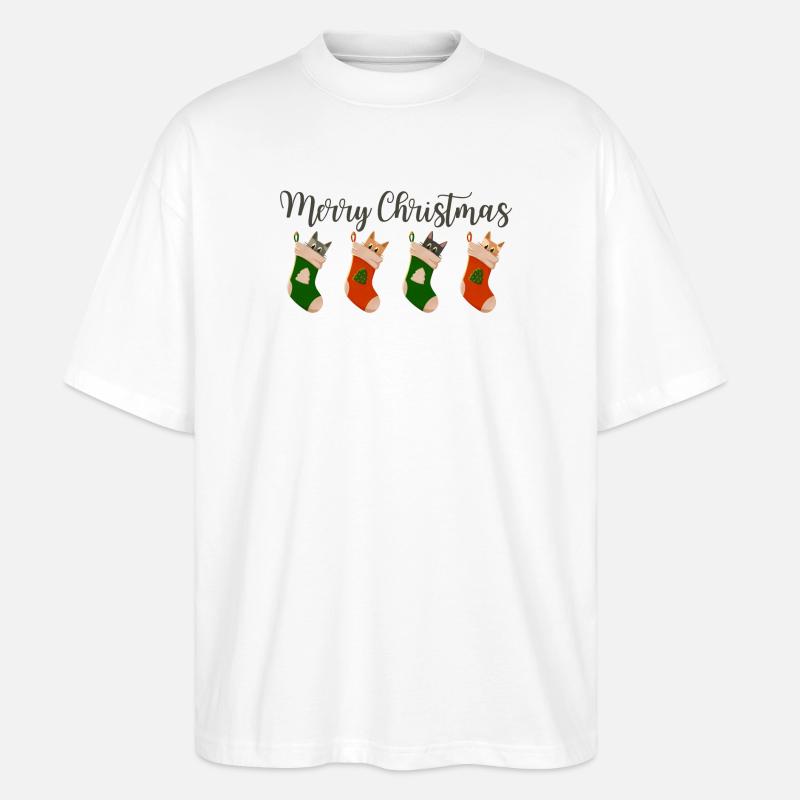 Joyeux Noël - Chats pour Noël - T-shirt bio Blaster 2.0 coupe oversize Stanley/Stella Unisexe - blanc