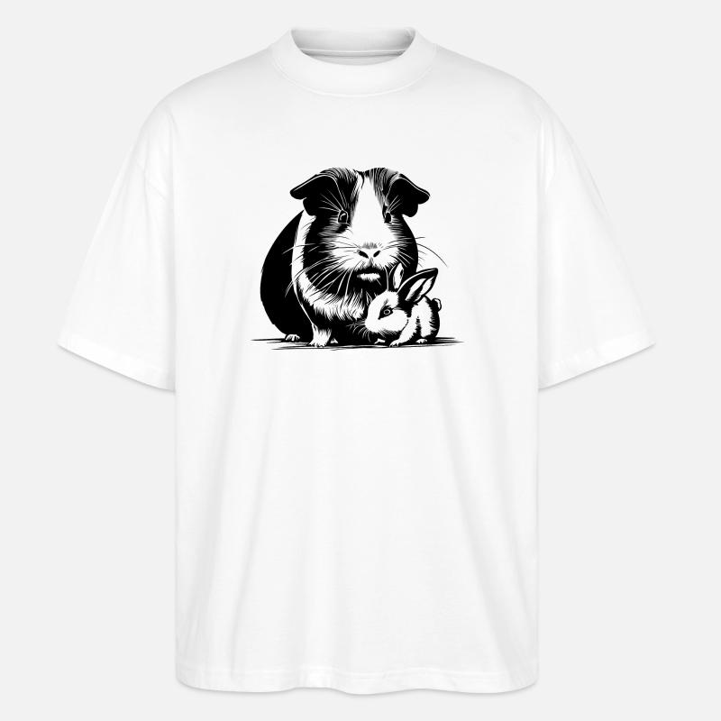 Cochon d’Inde avec lapin en peluche - T-shirt bio Blaster 2.0 coupe oversize Stanley/Stella Unisexe - blanc