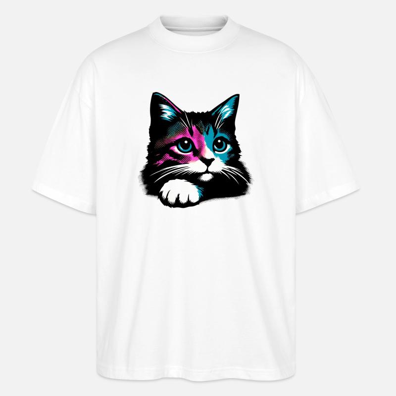 Katze - Stanley/Stella Oversized Unisex Bio T-Shirt Blaster 2.0 - Weiß