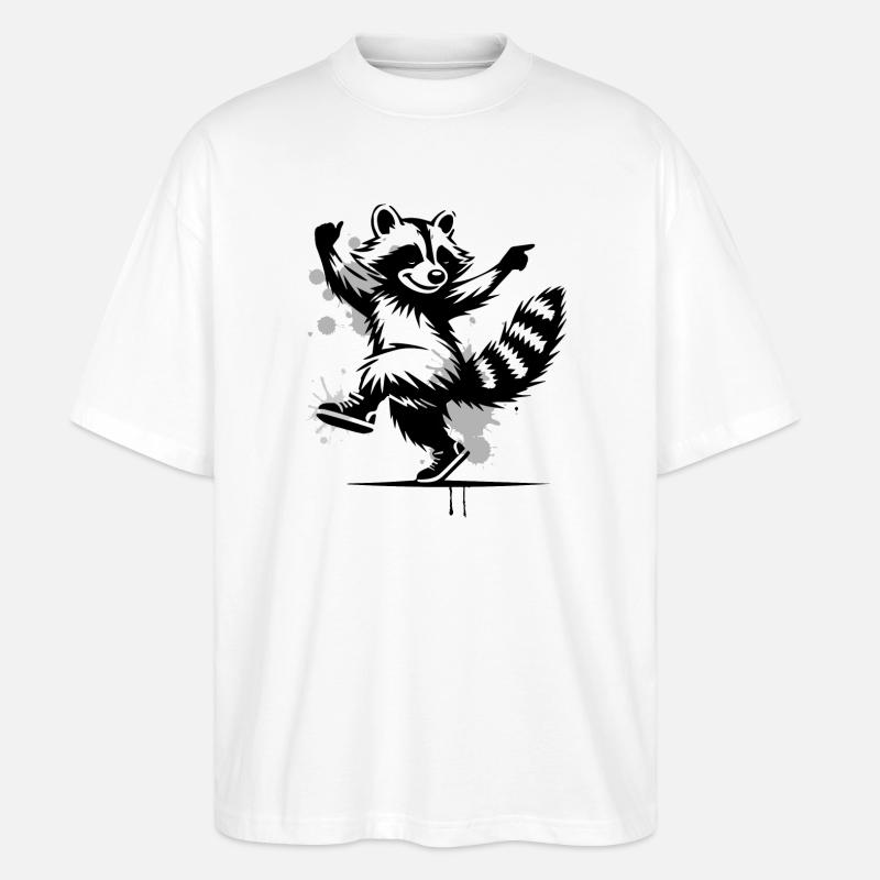 Tanzender Waschbär im Stencil-Stil - Stanley/Stella Oversized Unisex Bio T-Shirt Blaster 2.0 - Weiß