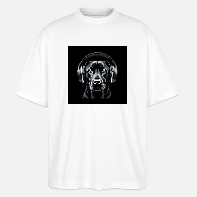 Labrador mit Kopfhörern Kunstmotiv - Stanley/Stella Oversized Unisex Bio T-Shirt Blaster 2.0 - Weiß