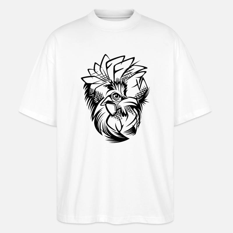 🖤 Stylish Rooster Head – Sketching Design - Stanley/Stella Oversized Unisex Organic T-shirt Blaster 2.0 - white