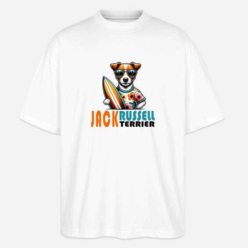 Jack Russell Terrier Surfing Design - Stanley/Stella Oversized Unisex Bio T-Shirt Blaster 2.0 - Weiß