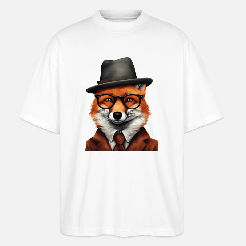 Sherlock Fox en tenue classique - T-shirt bio Blaster 2.0 coupe oversize Stanley/Stella Unisexe - blanc