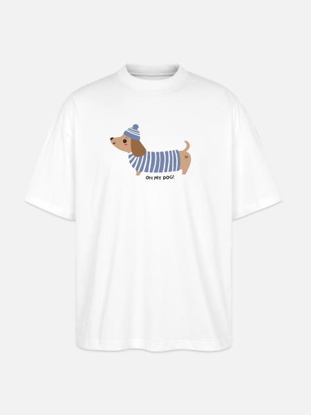 Oh mon chien ! - Rayures bleues - T-shirt bio Blaster 2.0 coupe oversize Stanley/Stella Unisexe - blanc