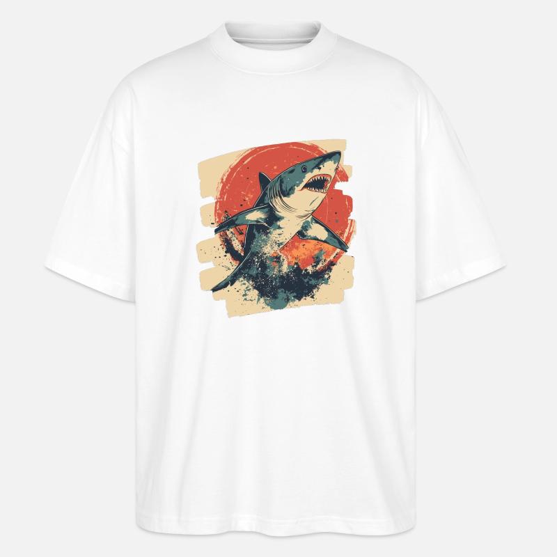 Haifisch Retro - Stanley/Stella Oversized Unisex Bio T-Shirt Blaster 2.0 - Weiß