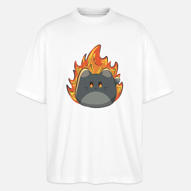 Süße Katze mit Feuer - Stanley/Stella Oversized Unisex Bio T-Shirt Blaster 2.0 - Weiß