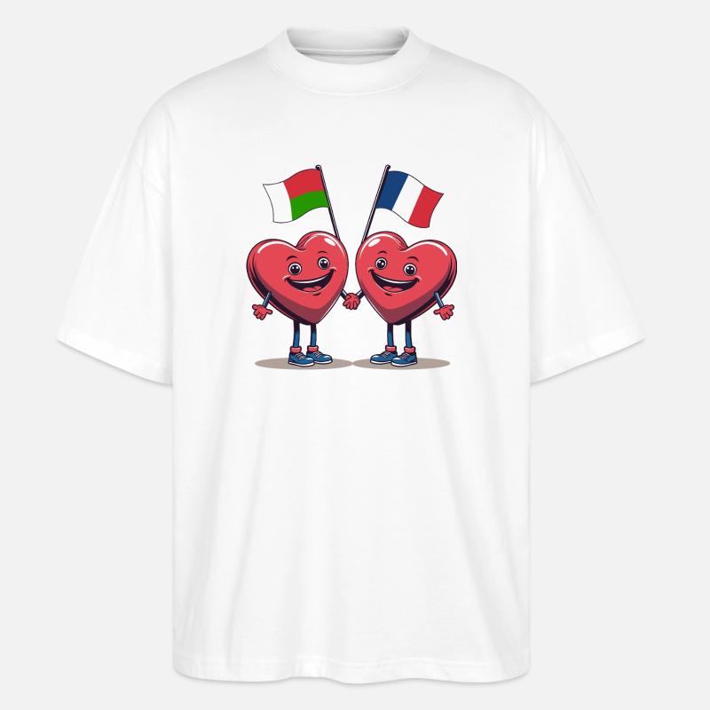 Madagaskar und Frankreich Herzen - Stanley/Stella Oversized Unisex Bio T-Shirt Blaster 2.0 - Weiß