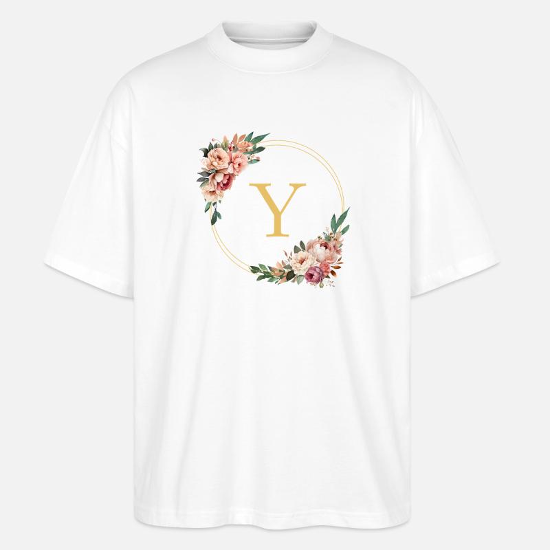 Monogramme Y, Couronne de fleurs, Personnalisable - T-shirt bio Blaster 2.0 coupe oversize Stanley/Stella Unisexe - blanc
