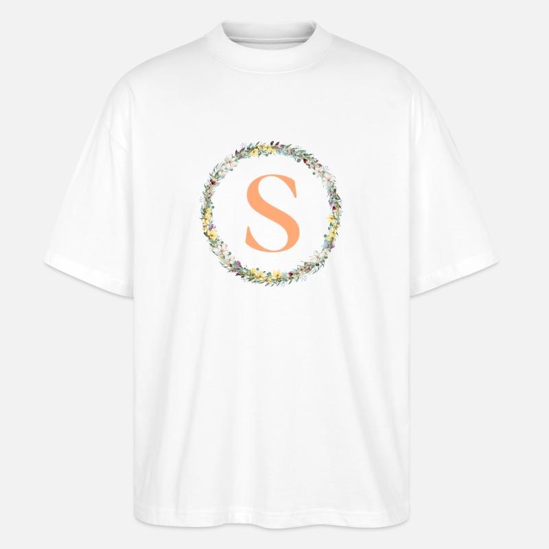 S Monogramm, Blumen-Kranz, personalisierbar - Stanley/Stella Oversized Unisex Bio T-Shirt Blaster 2.0 - Weiß