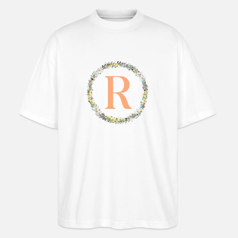 R Monogramm, Blumen-Kranz, personalisierbar - Stanley/Stella Oversized Unisex Bio T-Shirt Blaster 2.0 - Weiß