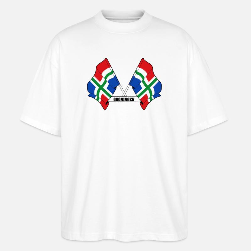 Deux drapeaux texte GRONINGEN - T-shirt bio Blaster 2.0 coupe oversize Stanley/Stella Unisexe - blanc
