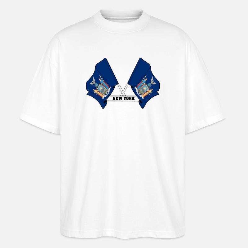 Deux drapeaux texte NEW YORK - T-shirt bio Blaster 2.0 coupe oversize Stanley/Stella Unisexe - blanc