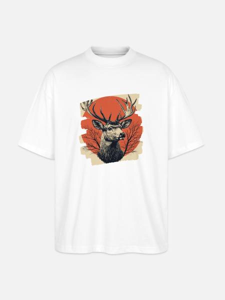 Deer with antlers - Stanley/Stella Oversized Unisex Organic T-shirt Blaster 2.0 - white