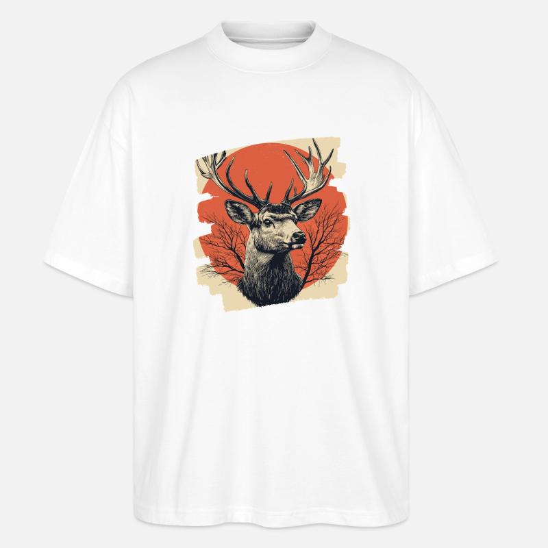 Hirsch mit Geweih - Stanley/Stella Oversized Unisex Bio T-Shirt Blaster 2.0 - Weiß