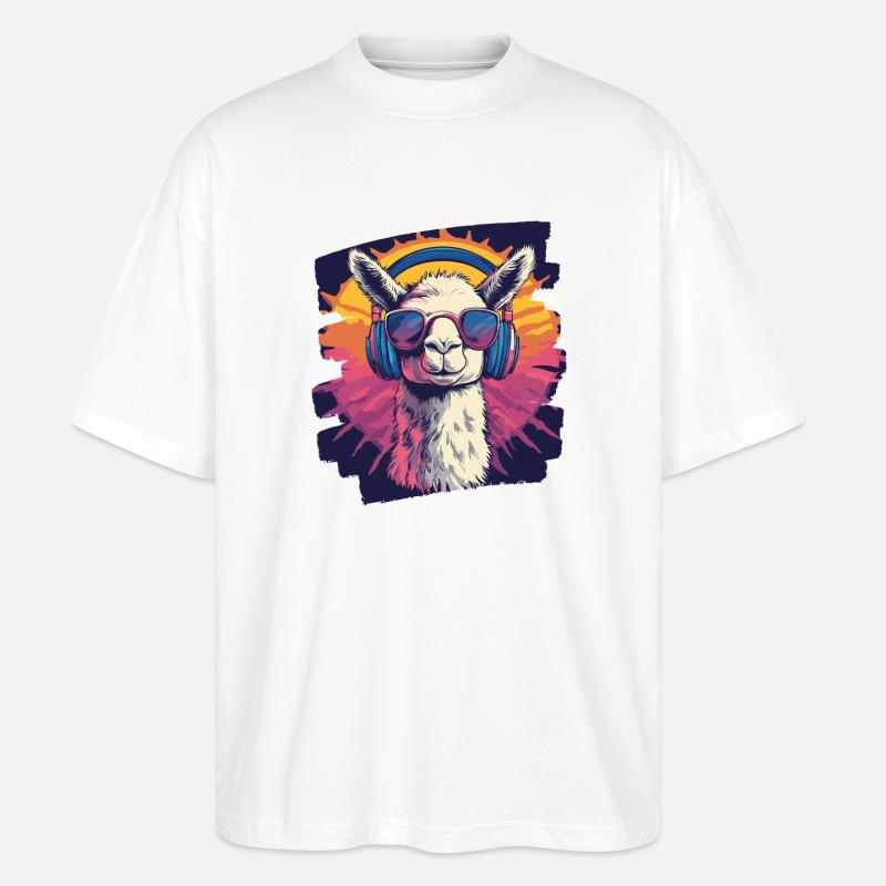 Lama Kopfhörer - Stanley/Stella Oversized Unisex Bio T-Shirt Blaster 2.0 - Weiß
