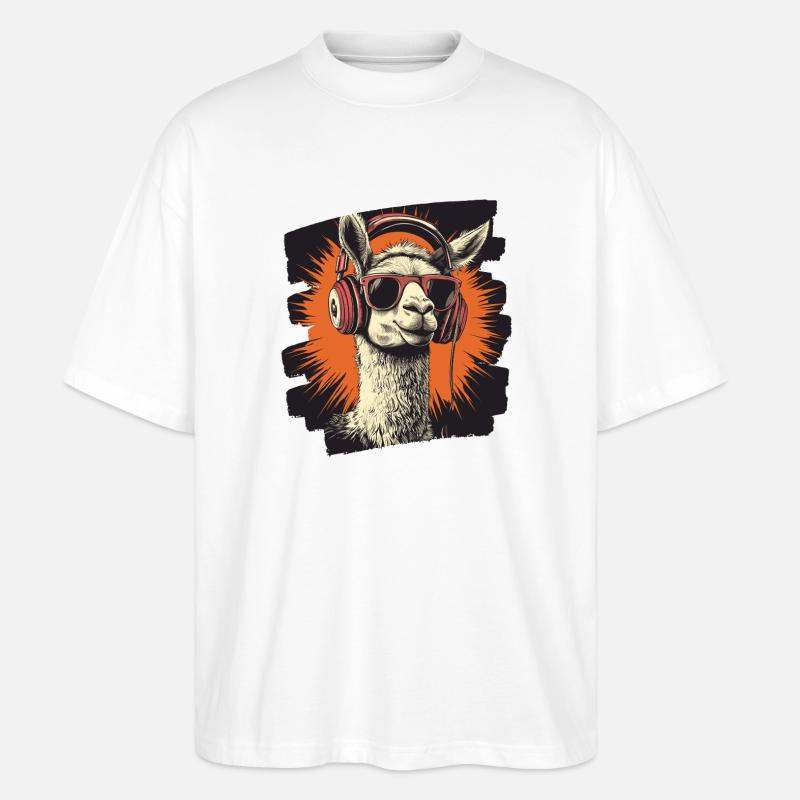 Lama Kopfhörer - Stanley/Stella Oversized Unisex Bio T-Shirt Blaster 2.0 - Weiß