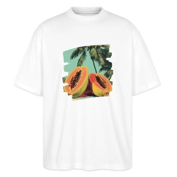 Papaya - Stanley/Stella Oversized Unisex Bio T-Shirt Blaster 2.0 - Weiß - Vorne - Alina (178cm) & Michal (187cm)