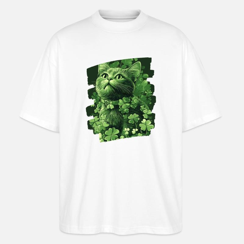 St Patricks day Katze - Stanley/Stella Oversized Unisex Bio T-Shirt Blaster 2.0 - Weiß