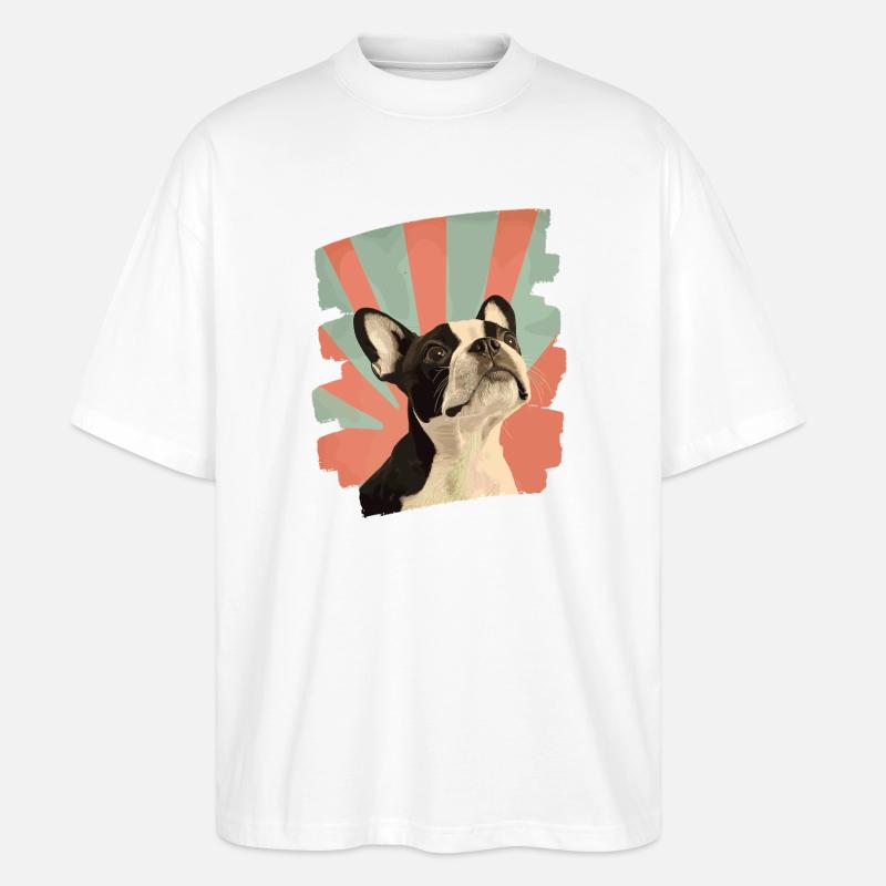 Boston Terrier - Stanley/Stella Oversized Unisex Bio T-Shirt Blaster 2.0 - Weiß