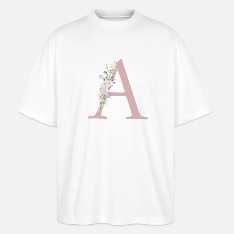A Monogramm, Floral, personalisierbar - Stanley/Stella Oversized Unisex Bio T-Shirt Blaster 2.0 - Weiß