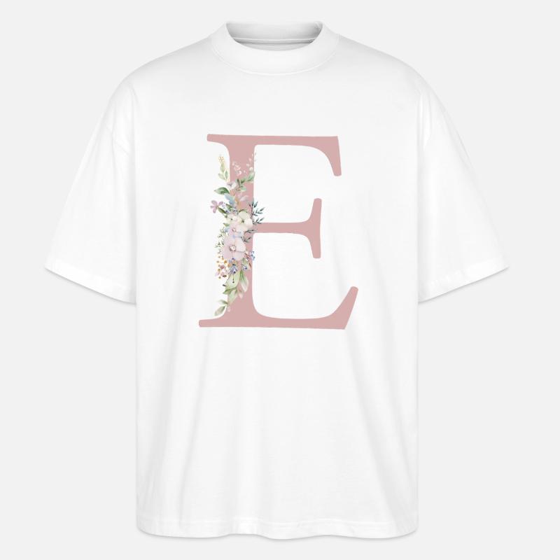 E Monogram, Floral, Personnalisable - T-shirt bio Blaster 2.0 coupe oversize Stanley/Stella Unisexe - blanc