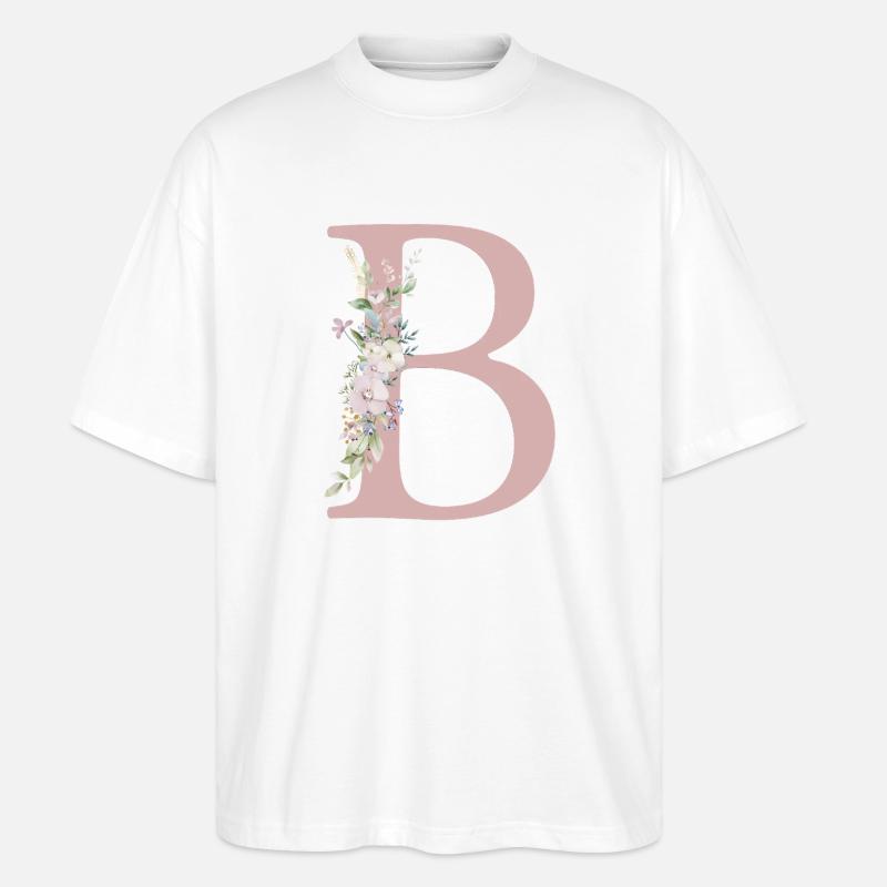 B Monogramme, Floral, Personnalisable - T-shirt bio Blaster 2.0 coupe oversize Stanley/Stella Unisexe - blanc