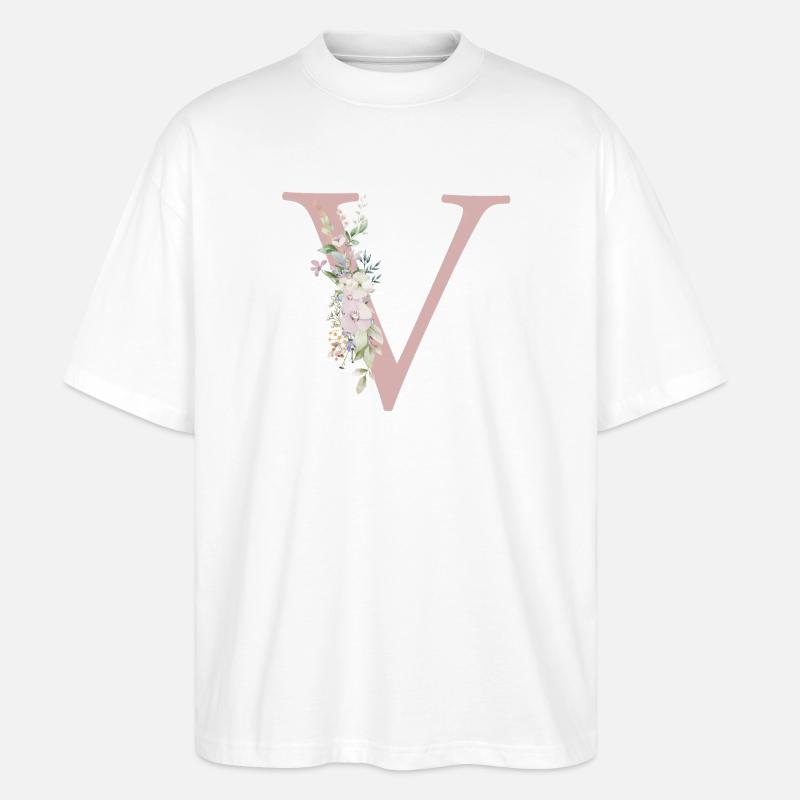 V Monogramm, Floral, personalisierbar - Stanley/Stella Oversized Unisex Bio T-Shirt Blaster 2.0 - Weiß