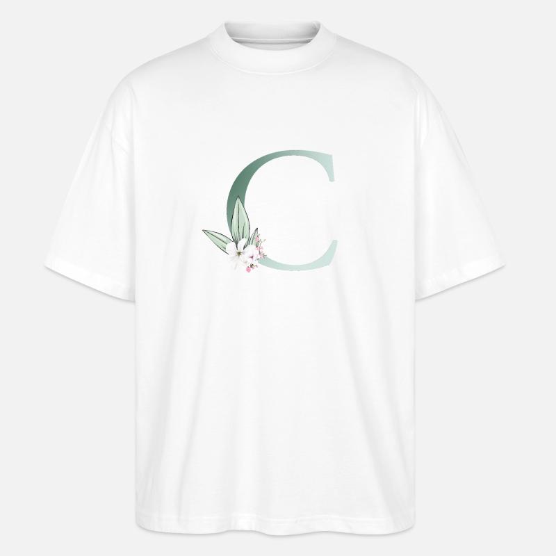 C Monogram, Floral, Customizable - Stanley/Stella Oversized Unisex Organic T-shirt Blaster 2.0 - white